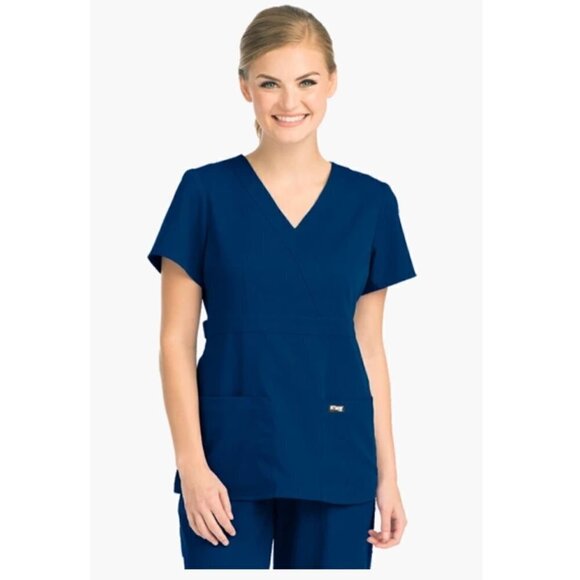 Grey's Anatomy Mock Wrap Blue Scrub Top 4153 M - Picture 1 of 4